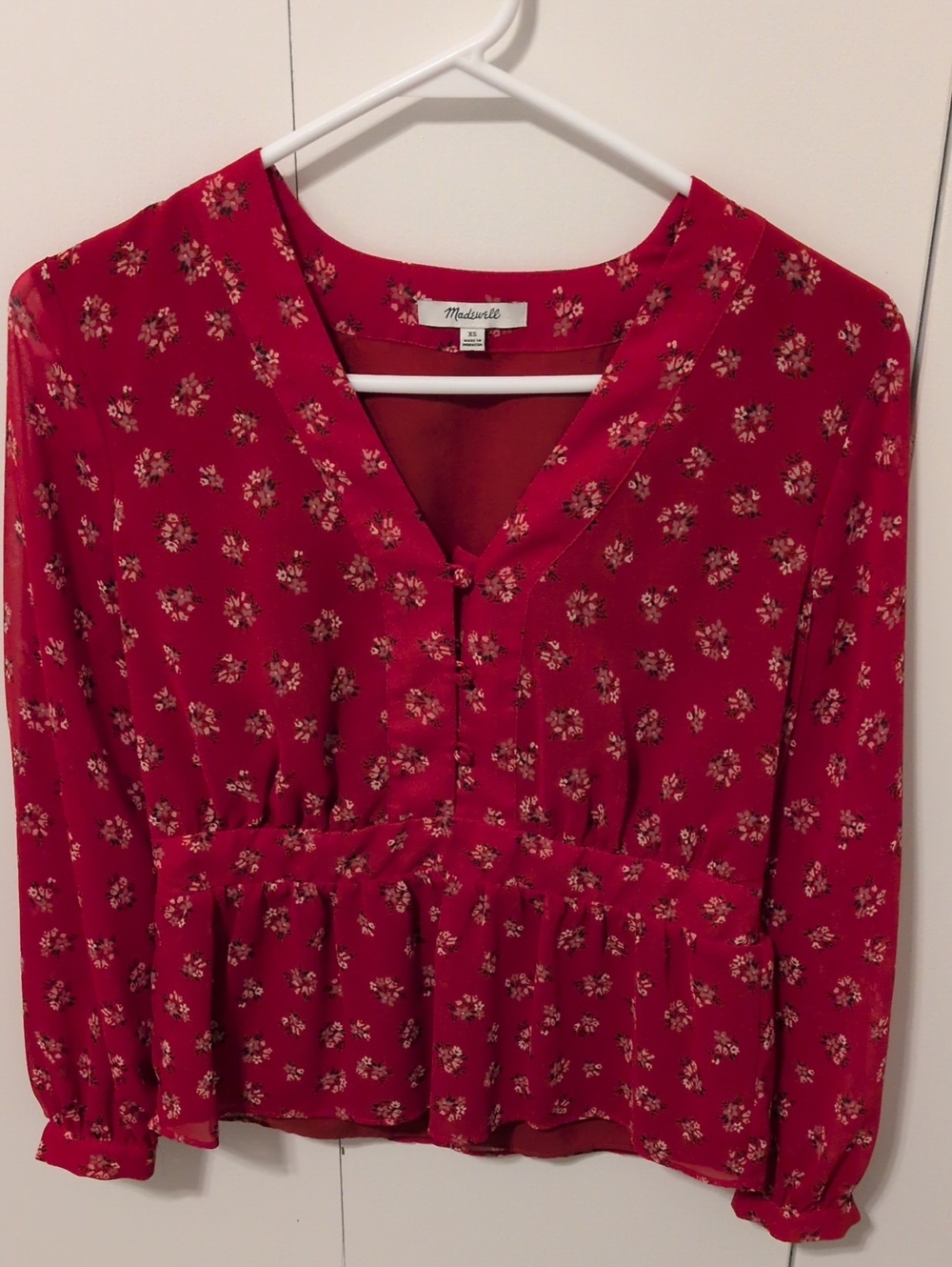 Madewell Red Floral Peplum Top